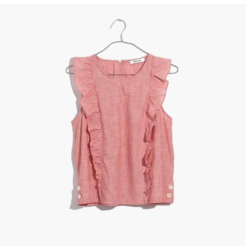 Madewell Pink Linen Bellflower Ruffle Top XS
